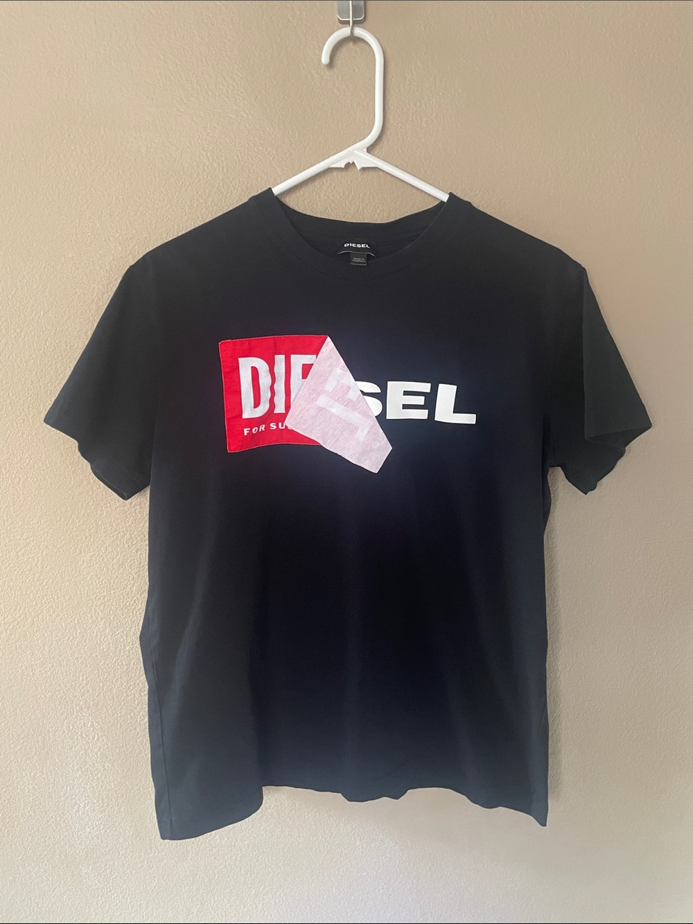 Diesel Black Short-Sleeve Logo Tee with Red Accent